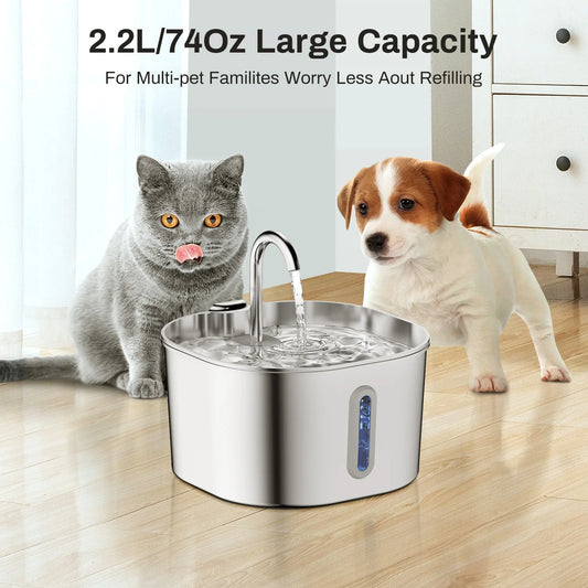 2.2L Automatic Square Stainless Steel Pet Water Fountain