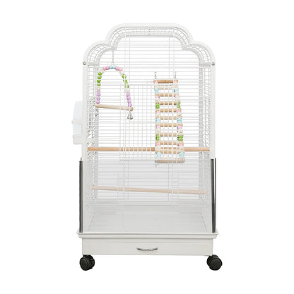 Bird Cage, Large Iron Birdcage with with Dual-Opening Roof & Pull-Out Tray for Cockatiels Budgies Monk Parakeets