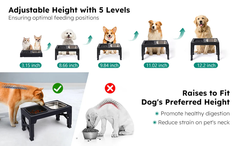 Pet Food & Water Bowls with Foldable Stand