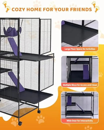 64-Inch Rolling Metal  Cage  4/3/1 Tier Small Animal Cage