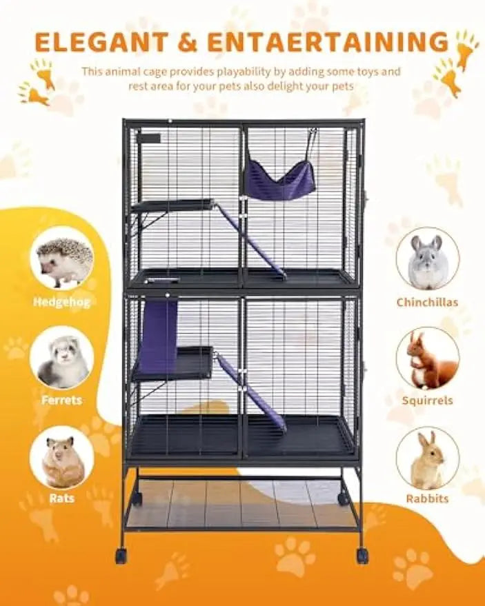 64-Inch Rolling Metal  Cage  4/3/1 Tier Small Animal Cage