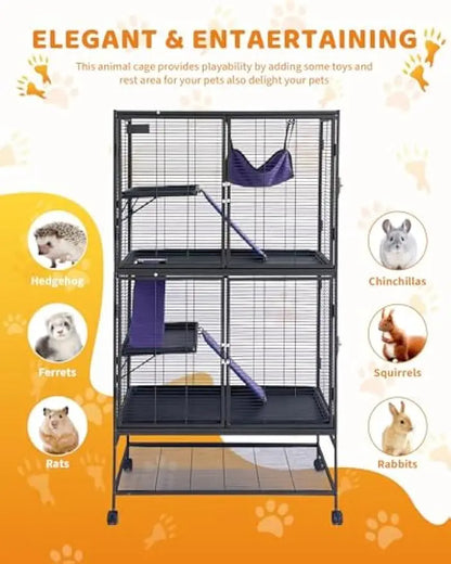 64-Inch Rolling Metal  Cage  4/3/1 Tier Small Animal Cage