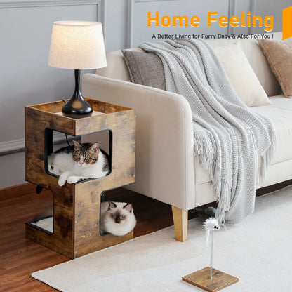 No self-respecting cat would be without a soft cat bed and this wooden condo style fills the bill as it doubles as a lamp stand for the human of the house.  What a bargain...2 for 1.