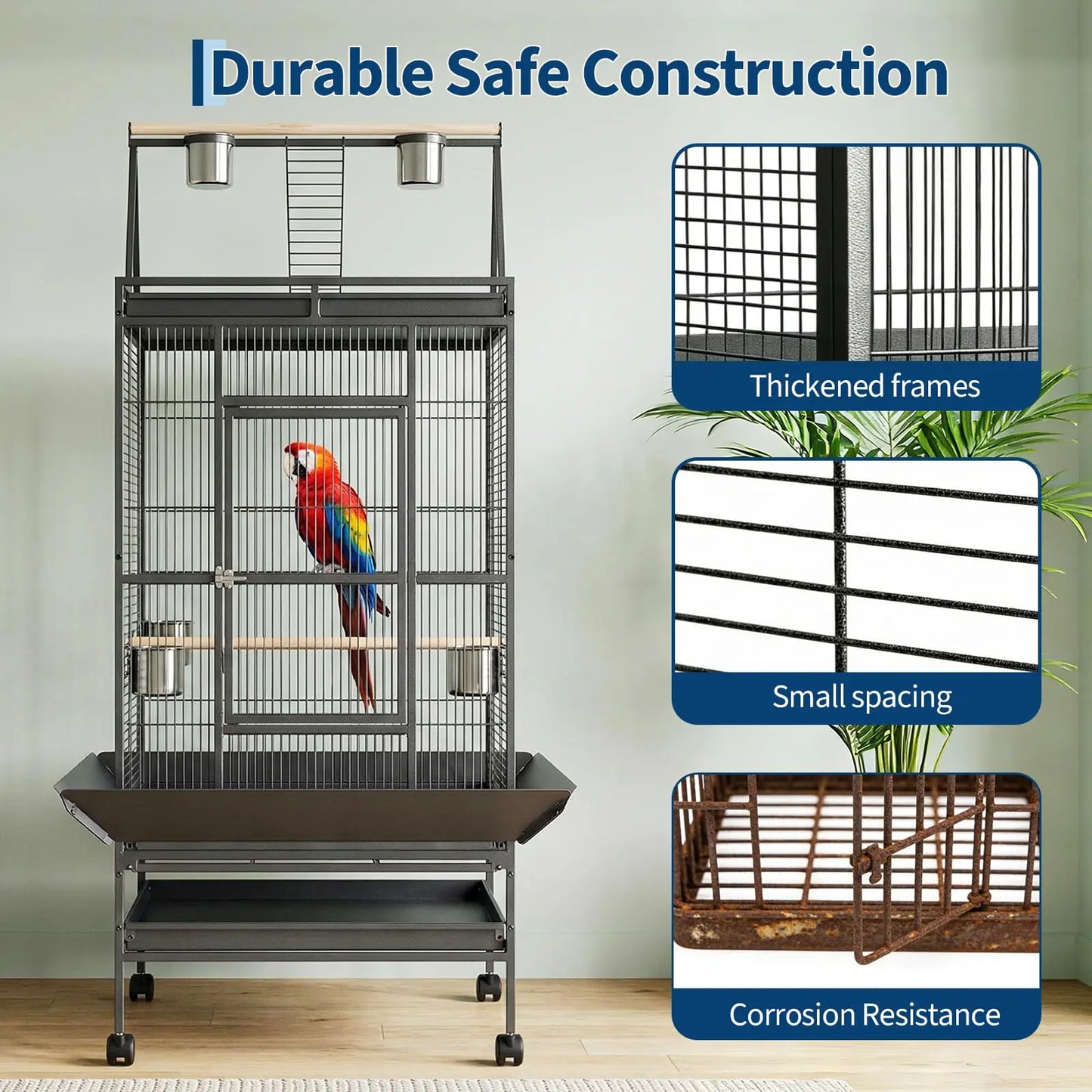 What a lovely spacious birdcage!   With a height of 69 inches your  beautiful bird has plenty of room!