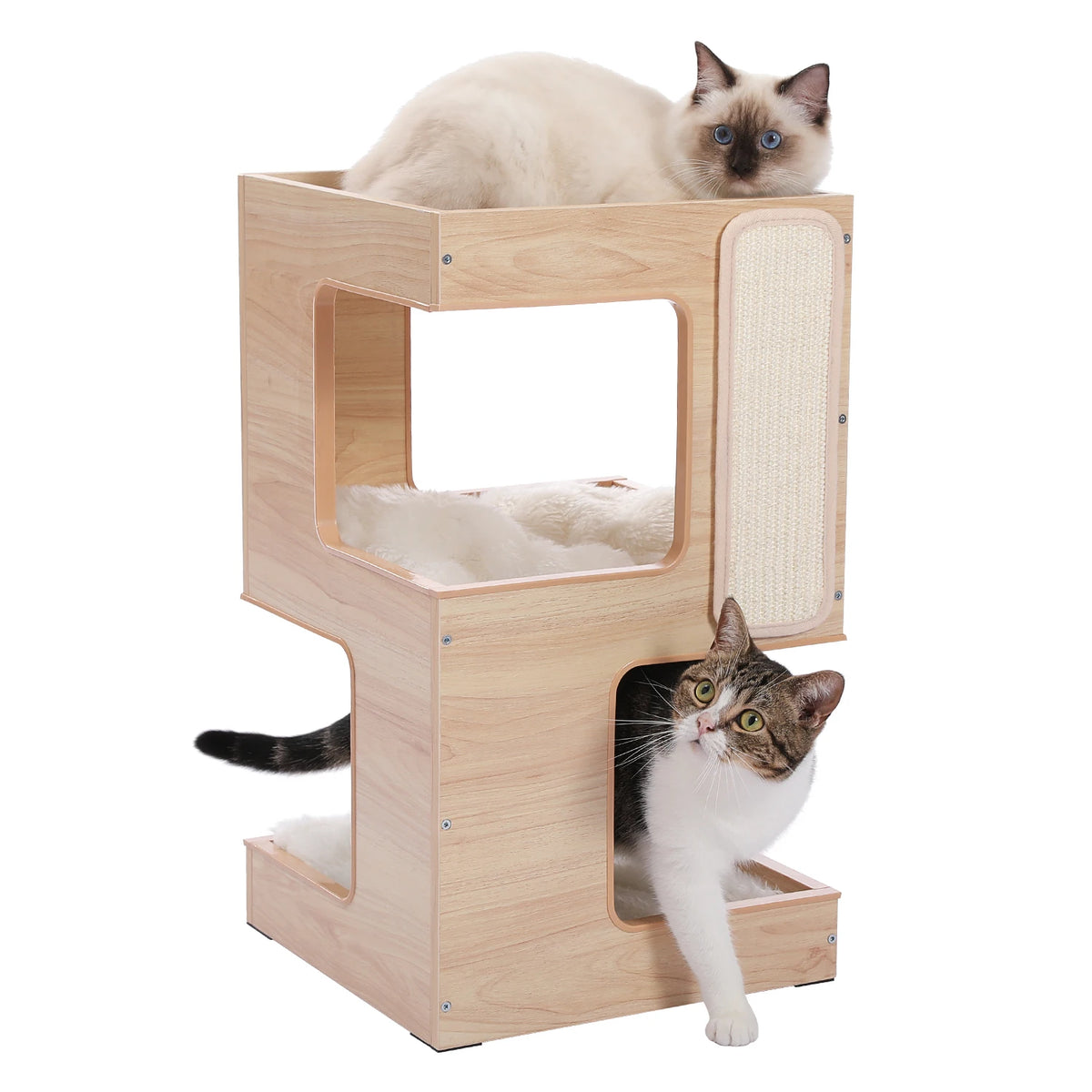No self-respecting cat would be without a soft cat bed and this wooden condo style fills the bill as it doubles as a lamp stand for the human of the house.  What a bargain...2 for 1.