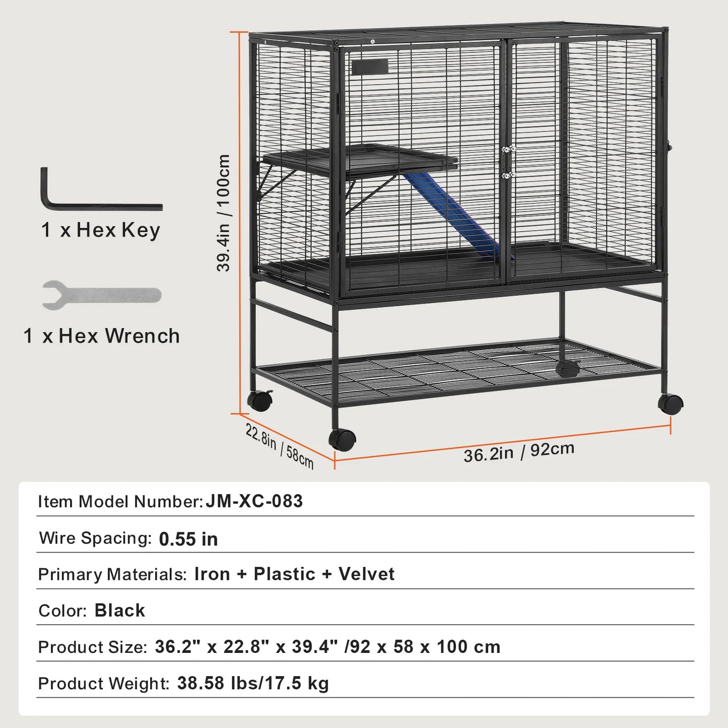 Large 4- Tier  Rolling Metal Cage for Small Pets