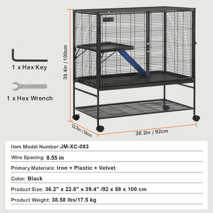 Large 4- Tier  Rolling Metal Cage for Small Pets