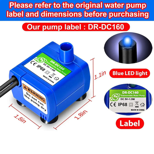 Pet Water Fountain Pump With LED Light  and  USB Plug Pet Accessory