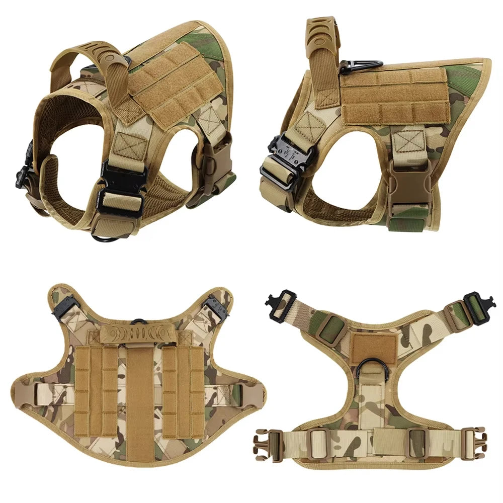Military training outfit for large dogs includes harness, collar, leash, bags and patches.  Training vest and accessories all included.