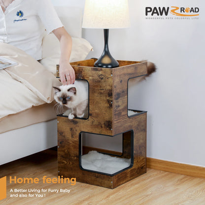 No self-respecting cat would be without a soft cat bed and this wooden condo style fills the bill as it doubles as a lamp stand for the human of the house.  What a bargain...2 for 1.
