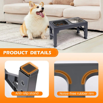 Pet Food & Water Bowls with Foldable Stand