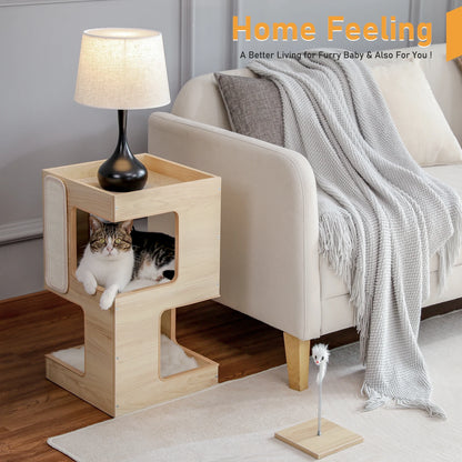 No self-respecting cat would be without a soft cat bed and this wooden condo style fills the bill as it doubles as a lamp stand for the human of the house.  What a bargain...2 for 1.