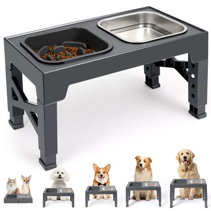 Pet Food & Water Bowls with Foldable Stand