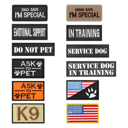 12 Piece Tactical and Personalized Patches for Dog Vest, Harness, Collar.