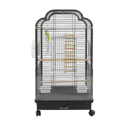 Bird Cage, Large Iron Birdcage with with Dual-Opening Roof & Pull-Out Tray for Cockatiels Budgies Monk Parakeets