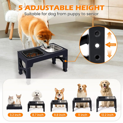 Pet Food & Water Bowls with Foldable Stand