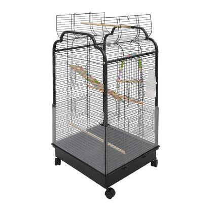 Bird Cage, Large Iron Birdcage with with Dual-Opening Roof & Pull-Out Tray for Cockatiels Budgies Monk Parakeets