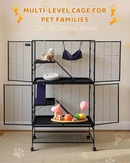 64-Inch Rolling Metal  Cage  4/3/1 Tier Small Animal Cage