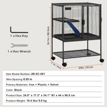 Large 4- Tier  Rolling Metal Cage for Small Pets