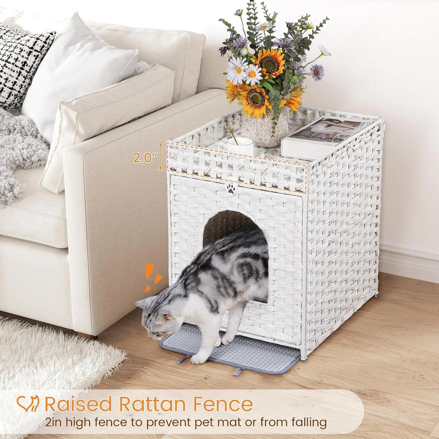 Rattan Cat Litter Box Enclosure