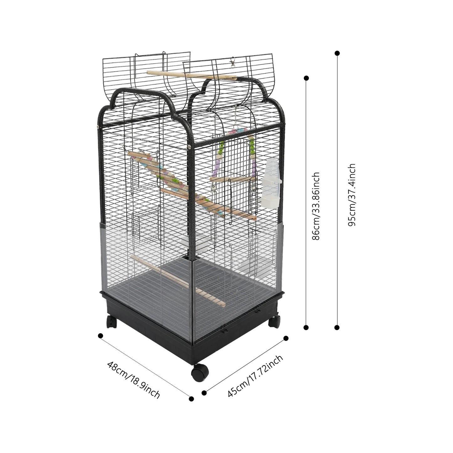 Bird Cage, Large Iron Birdcage with with Dual-Opening Roof & Pull-Out Tray for Cockatiels Budgies Monk Parakeets