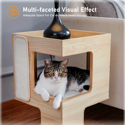No self-respecting cat would be without a soft cat bed and this wooden condo style fills the bill as it doubles as a lamp stand for the human of the house.  What a bargain...2 for 1.