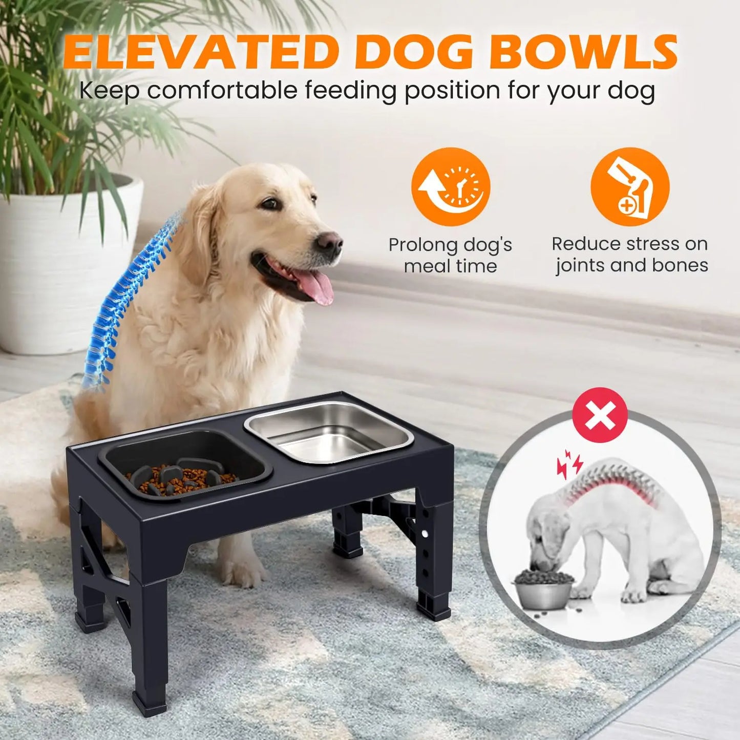 Pet Food & Water Bowls with Foldable Stand
