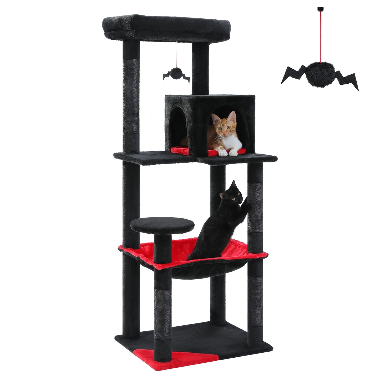 Your cat will think,"What a great place for entertaining as well as a good rest!"  Imagine your feline friend on this 56.3 inch cat tree with a super large hammock,Sisal covered scratching post and cozy top perch.