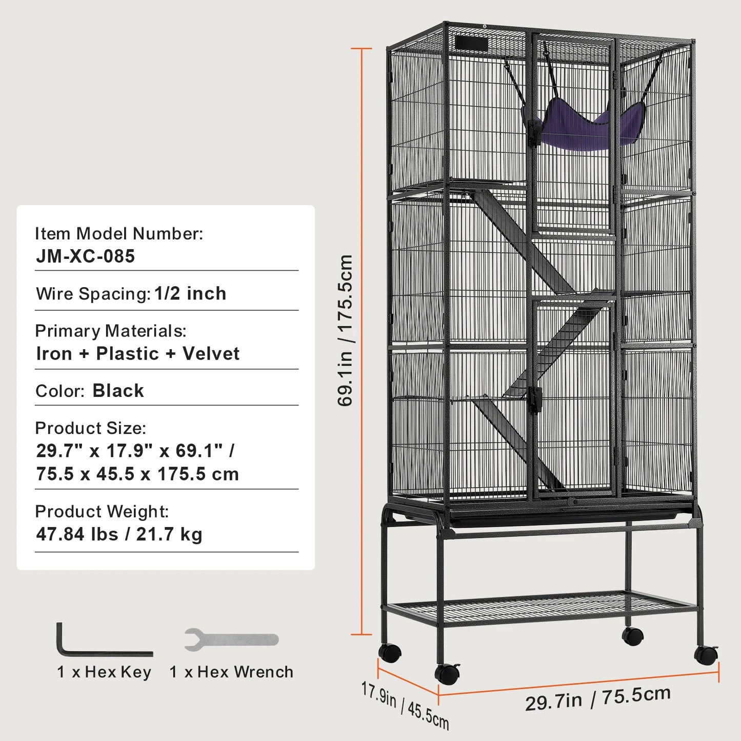 Large 4- Tier  Rolling Metal Cage for Small Pets