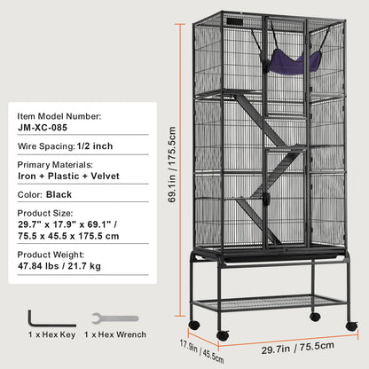 Large 4- Tier  Rolling Metal Cage for Small Pets