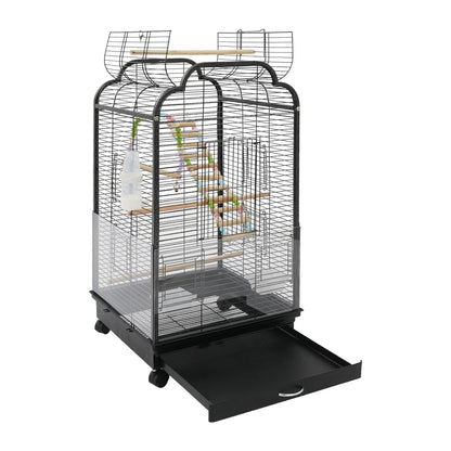 Bird Cage, Large Iron Birdcage with with Dual-Opening Roof & Pull-Out Tray for Cockatiels Budgies Monk Parakeets