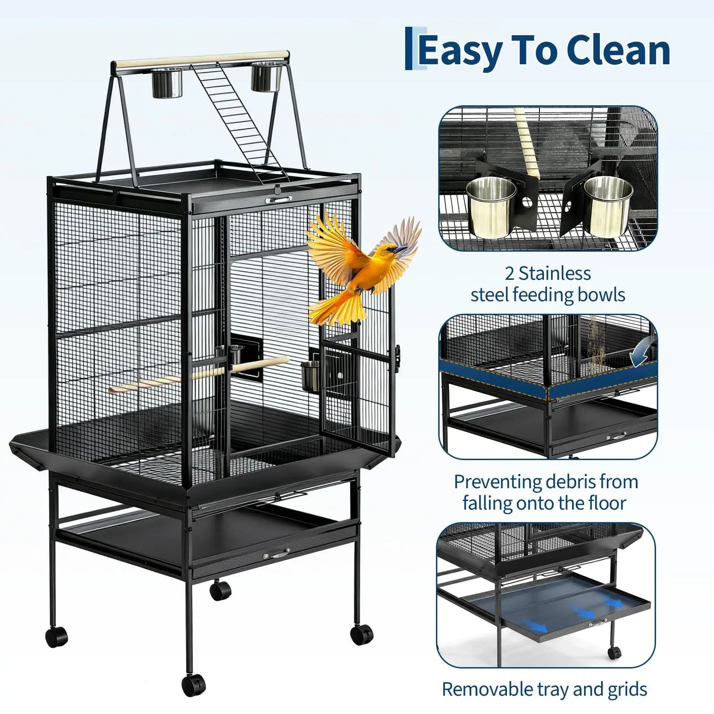 What a lovely spacious birdcage!   With a height of 69 inches your  beautiful bird has plenty of room!