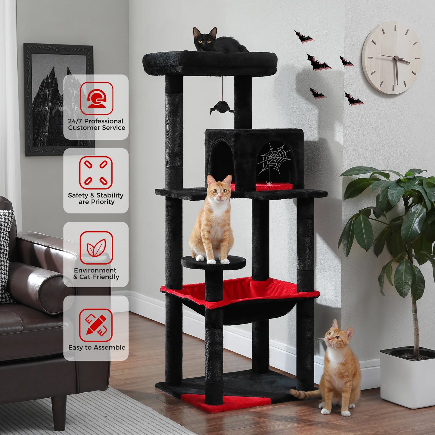 Your cat will think,"What a great place for entertaining as well as a good rest!"  Imagine your feline friend on this 56.3 inch cat tree with a super large hammock,Sisal covered scratching post and cozy top perch.