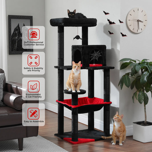 Your cat will think,"What a great place for entertaining as well as a good rest!"  Imagine your feline friend on this 56.3 inch cat tree with a super large hammock,Sisal covered scratching post and cozy top perch.