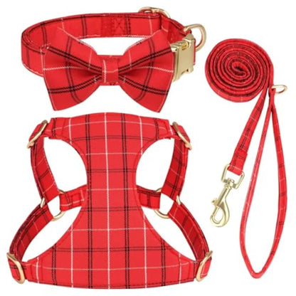 This coordinated harness, collar and leash combo is perfect for the style conscious dog or cat!   And,  just look at that bowtie!  Not to mention, the decreased strain upon your pet's shoulders and neck on longer walks.
