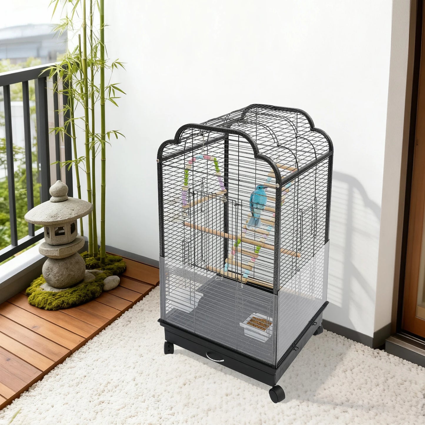 Bird Cage, Large Iron Birdcage with with Dual-Opening Roof & Pull-Out Tray for Cockatiels Budgies Monk Parakeets