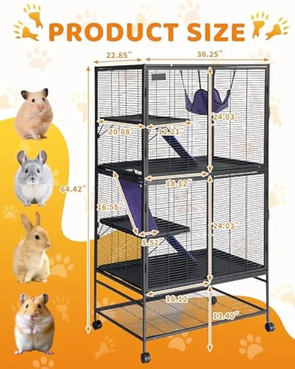 64-Inch Rolling Metal  Cage  4/3/1 Tier Small Animal Cage