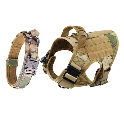 This combination dog harness collar set is adjustable for small, medium, and large dogs.  Designed for training and walking the tactical dog vest does the trick!  For outdoor use only it is made of durable nylon.