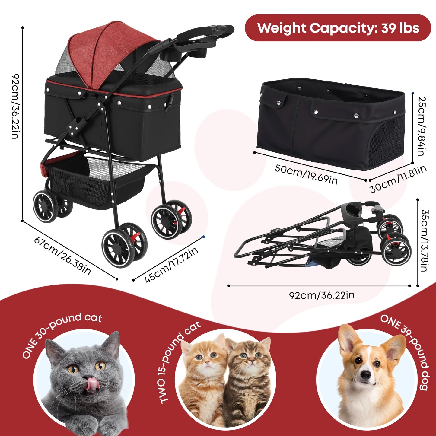 Combination Carrier/Stroller For Small to Medium Pets