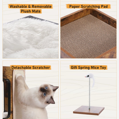 No self-respecting cat would be without a soft cat bed and this wooden condo style fills the bill as it doubles as a lamp stand for the human of the house.  What a bargain...2 for 1.