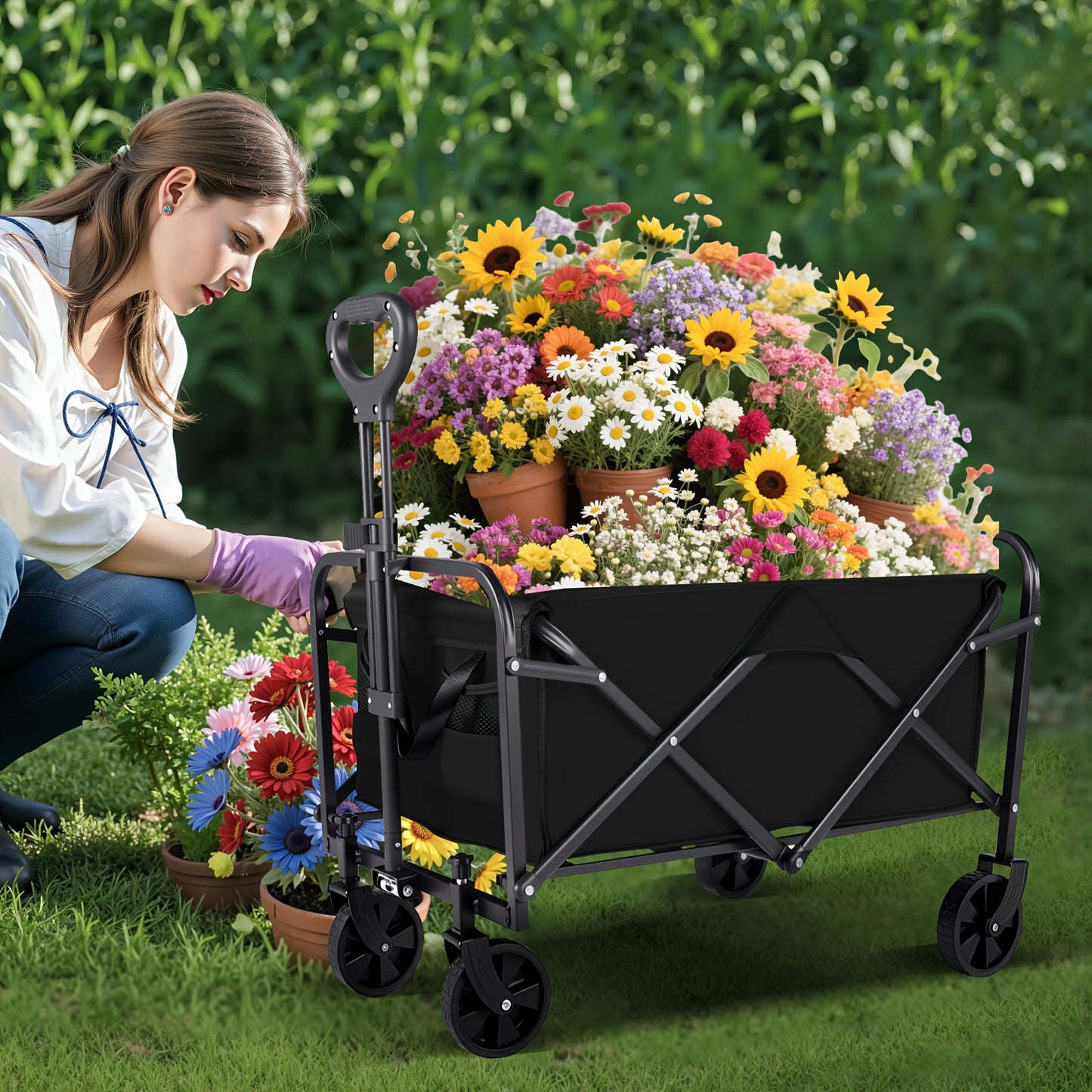 Capacity Heavy-Duty All-Terrain Folding Cart - Stainless Steel Frame and Foldable Multi-Purpose Wagon for Camping,