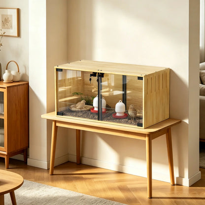What a joy pets can provide!  Tempered glass makes this wooden chew-proof small animal habitat perfect for observing the daily life of  your choice of a variety of small pets that might  be comfortably housed.