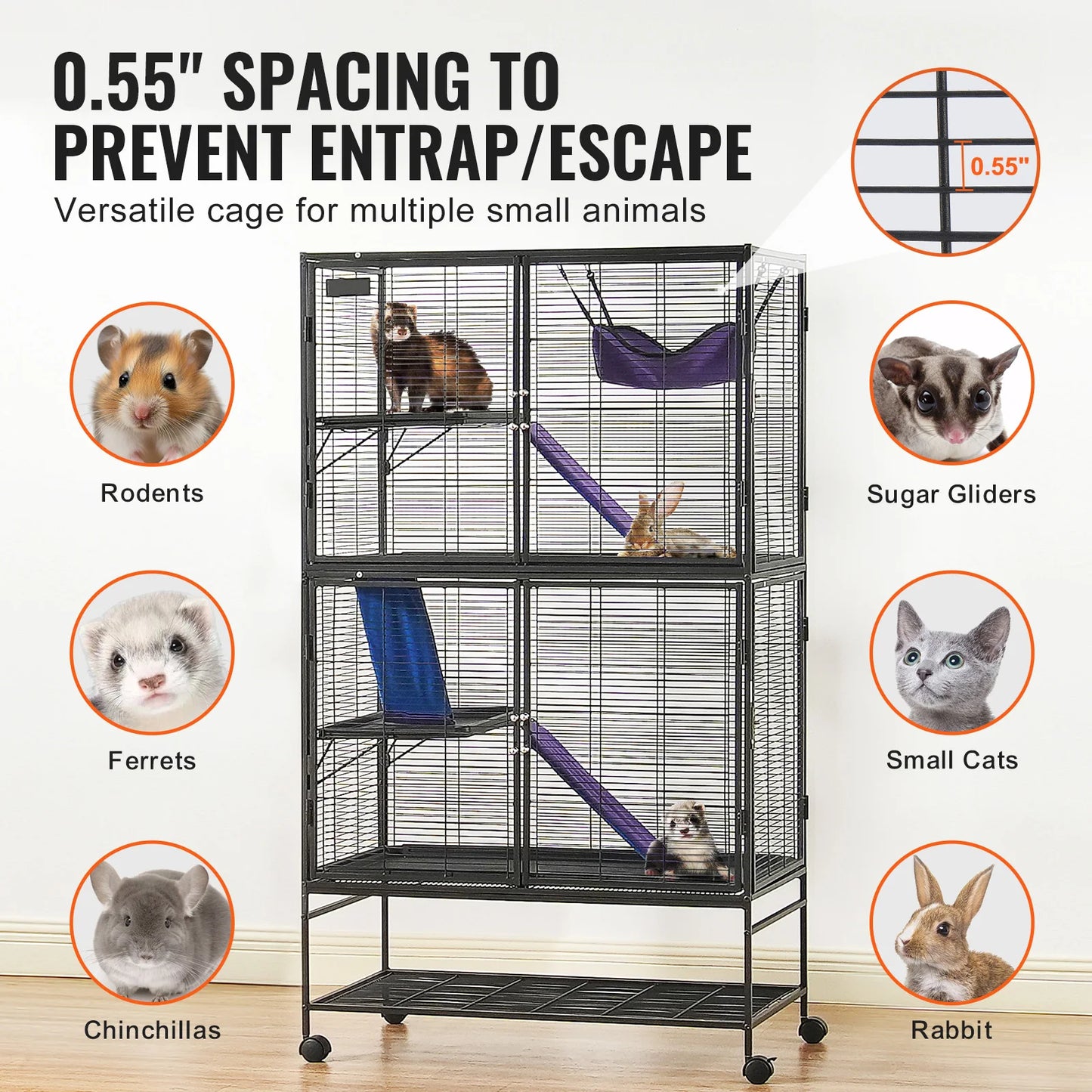 Large 4- Tier  Rolling Metal Cage for Small Pets