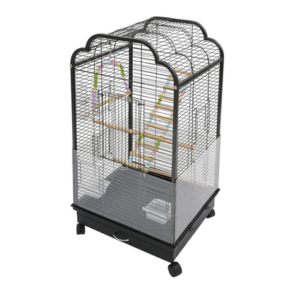 Can't you just envision your beautiful pet birds in this ornate birdcage?  Designed for cockatiels, budgies, or monk parakeets to live comfortably.