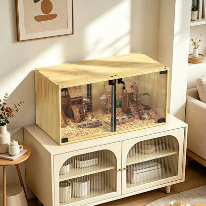 What a joy pets can provide!  Tempered glass makes this wooden chew-proof small animal habitat perfect for observing the daily life of  your choice of a variety of small pets that might  be comfortably housed.