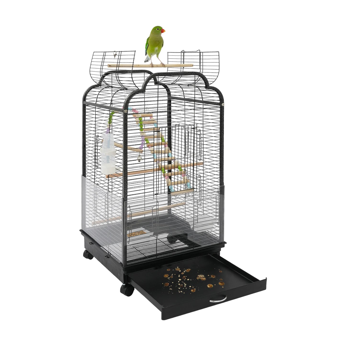 Bird Cage, Large Iron Birdcage with with Dual-Opening Roof & Pull-Out Tray for Cockatiels Budgies Monk Parakeets