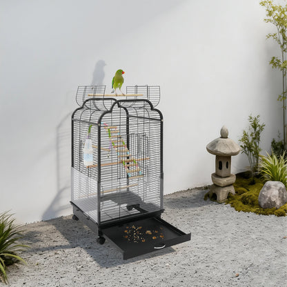 Bird Cage, Large Iron Birdcage with with Dual-Opening Roof & Pull-Out Tray for Cockatiels Budgies Monk Parakeets