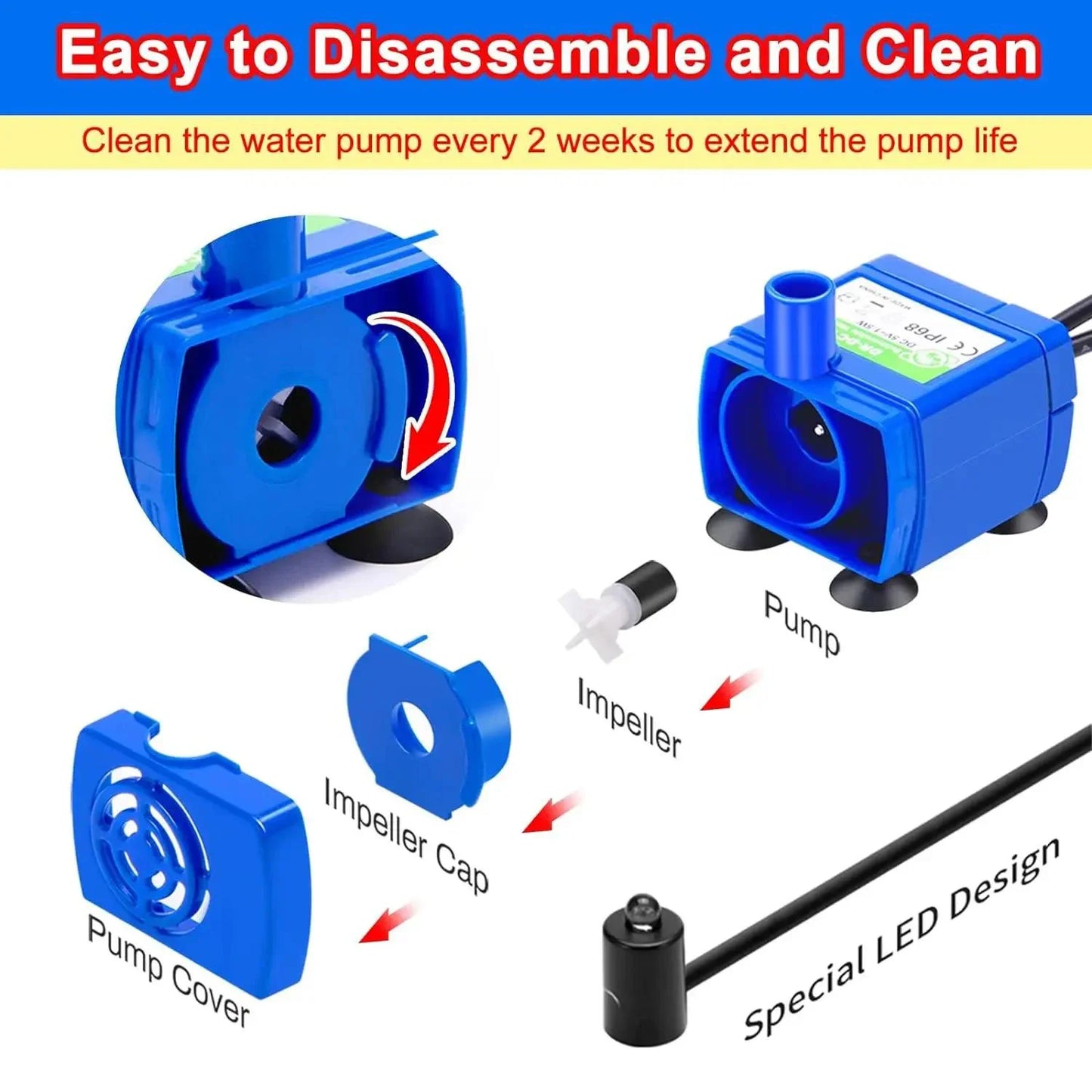 Pet Water Fountain Pump With LED Light  and  USB Plug Pet Accessory
