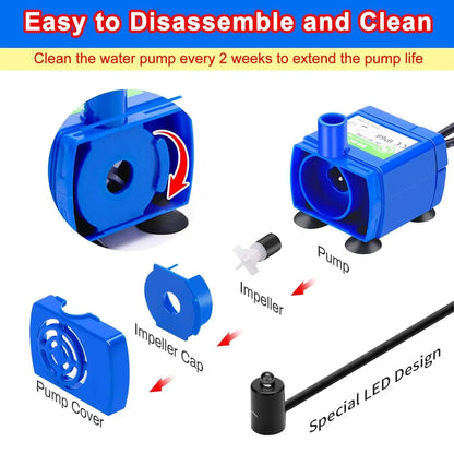 Pet Water Fountain Pump With LED Light  and  USB Plug Pet Accessory